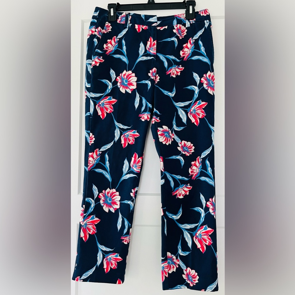 Lands' End Blue, White & Fuschia Floral Chinos with Pockets, Size 6 - Picture 2 of 11